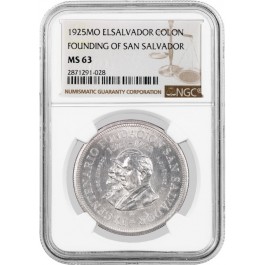 1925 MO El Salvador 400th Anniversary Colon Silver Founding San Salvador NGC MS63