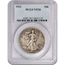 1921 50C Walking Liberty Silver Half Dollar PCGS VF20 Key Date Coin