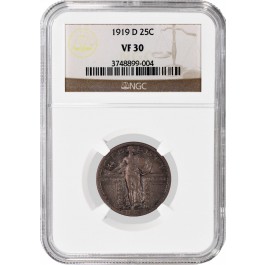 1919 D 25C Standing Liberty Quarter Silver NGC VF30 Key Date Coin