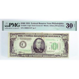 1934 $500 Bill Note FRN Philadelphia Fr#2201-Cdgs* Star Note PMG Choice VF30 Net