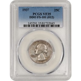 1937 25C Washington Quarter Silver Doubled Die Obverse DDO FS-101 PCGS VF35 Coin
