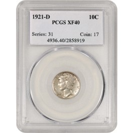 1921 D 10C Mercury Dime Silver PCGS XF40 Extremely Fine Key Date Coin
