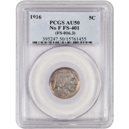 1916 5C Buffalo Nickel No F FS-401 NGC AU50 Coin