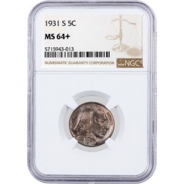 1931 S 5C Buffalo Nickel NGC MS64+ Brilliant Uncirculated Key Date Coin