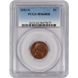 1931 S 1C Lincoln Wheat Cent PCGS MS64 RB Red Brown Key Date Coin