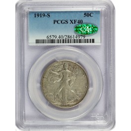 1919 S 50C Walking Liberty Silver Half Dollar PCGS XF40 CAC Key Date Coin 