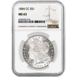 1884 CC Carson City $1 Morgan Silver Dollar NGC MS63 Brilliant Uncirculated Coin