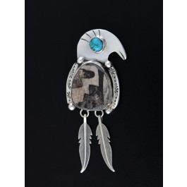 Bisbee Bob Native American Sterling Silver Turquoise Pottery Shard Pendant Brooch