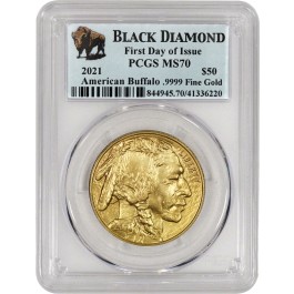 2021 $50 American Gold Buffalo PCGS MS70 Black Diamond First Day Of Issue