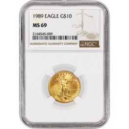 1989 $10 1/4 oz Gold American Eagle NGC MS69 Gem Uncirculated Coin