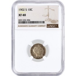 1902 S 10C Barber Dime Silver NGC XF40 Extremely Fine Key Date Coin