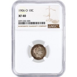1906 O 10C Barber Dime Silver NGC XF40 Extremely Fine Key Date Coin