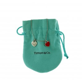 Return To Tiffany & Co Sterling Silver Red Enamel Double Mini Heart Tag Necklace