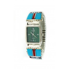Steve Yellowhorse Navajo Native American Sterling Silver Multistone Quartz Watch