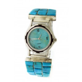 Kee Long Navajo Native American Sterling Silver Turquoise Quartz Watch Bracelet