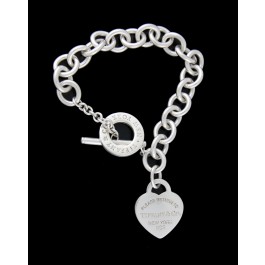 Return To Tiffany & Co 925 Sterling Silver Heart Tag Charm Toggle Bracelet 6.25"