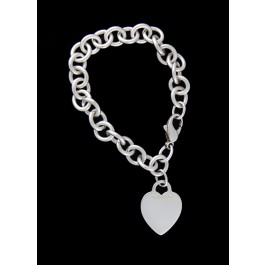 Tiffany & Co Sterling Silver Heart Tag Charm Oval Link Chain Bracelet Size 6.75"