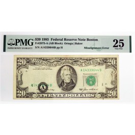Series Of 1985 $20 FRN Boston Fr#2075-A Misalignment Error Note PMG VF25