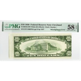 1950 $10 FRN Cleveland Fr#2010-DW Wide Misalignment Error Note PMG Ch AU58 EPQ