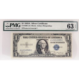 1935 A $1 Small Size Silver Certificate Note Fr#1608 AC Block PMG 63 Ch UNC EPQ