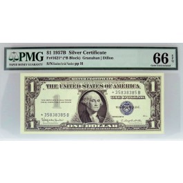 1957 B $1 Silver Certificate Star Note Fr#1621* *B Block PMG 66 Gem UNC EPQ