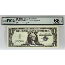 1957 B $1 Silver Certificate Star Note Fr#1621* *B Block PMG 65