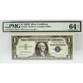 1957 B $1 Silver Certificate Star Note Fr#1621* *B Block PMG 64 Ch UNC EPQ