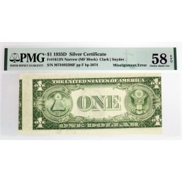 1935 D $1 Silver Certificate Fr#1613-N Misalignment Error Note PMG Ch AU58 EPQ