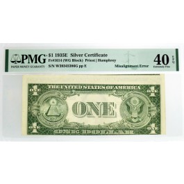 Series 1935 E $1 Silver Certificate Fr#1614 Misalignment Error Note PMG XF40 EPQ