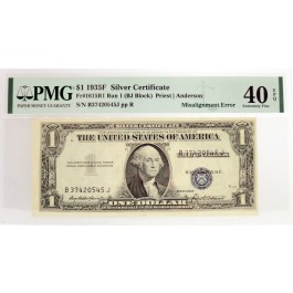 1935 F $1 Silver Certificate Fr#1615R1 Misalignment Error Note PMG XF40 EPQ