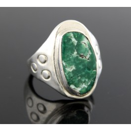 Old Pawn Navajo Native American Sterling Silver Green White Turquoise Ring 8.75