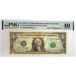 Series Of 1977 A $1 FRN New York Fr#1910-B Offset Printing Error Note PMG XF40