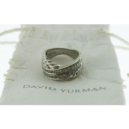 David Yurman Crossover 925 Sterling Silver 4 Row Pave Diamond Ring Size 6.25