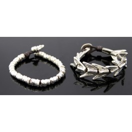 Lot Of 2 Uno de 50 Silver Plated Fish Bone Leather Bracelets