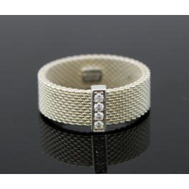 Tiffany & Co Somerset 925 Sterling Silver Diamond 7mm Mesh Band Ring Size 7.5