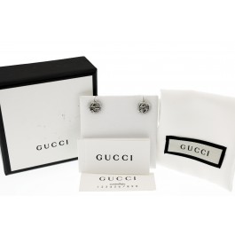 Pair Of Gucci Interlocking GG Logo 925 Sterling Silver Arabesque Stud Earrings
