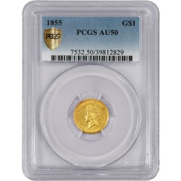 1855 $1 Indian Princess Head Gold Dollar Type 2 PCGS Secure Gold Shield AU50