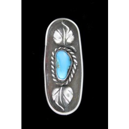 Old Pawn Navajo Native American Oxidized Sterling Silver Turquoise Pendant