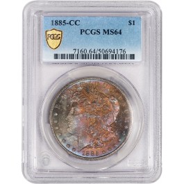 1885 CC Carson City $1 Morgan Silver Dollar PCGS Secure Gold Shield MS64 Coin