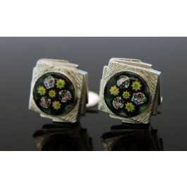 1970 Caithness Glass Millefiori Scotland Sterling Silver Paperweight Cufflinks