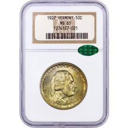 1927 50C Vermont Sesquicentennial Commemorative Silver Half Dollar NGC MS65 CAC