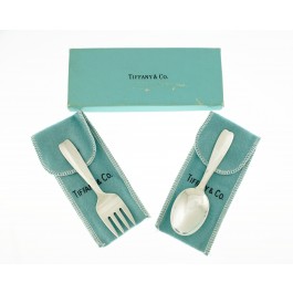 Vintage Tiffany & Co Cordis 925 Sterling Silver 2pc Fork Spoon Baby Set 4 1/8"