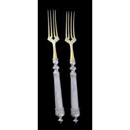 Antique Set Of 2 Hermann Friedrich Wilhelm Buckmann 750 Silver Vermeil Forks 8"