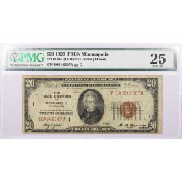 Series Of 1929 $20 Note FRBN Minneapolis Fr#1870-I IA Block PMG VF25