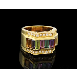 Vintage H. Stern 18k Yellow Gold Multi Gemstone Diamond Cocktail Ring Size 8
