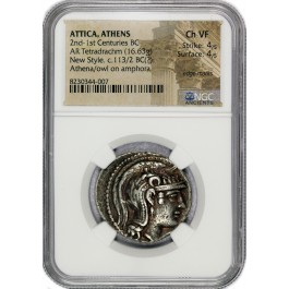Attica Athens Athena Owl AR Tetradrachm 2nd-1st Centuries BC NGC Ancients Ch VF
