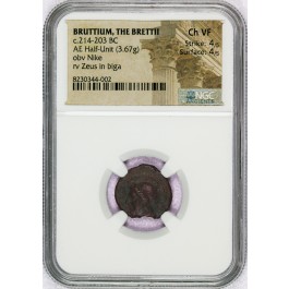 Bruttium The Brettii AE Half Unit 214-203 BC NGC Ancients Choice VF