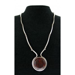 Vintage Niels Erik NE From Denmark 925 Sterling Silver Amber Pendant Necklace