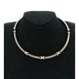 David Yurman Metro Cable 14k Gold Sterling Silver 5mm X Station Collar Necklace