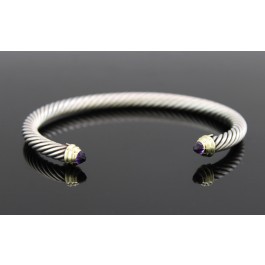 David Yurman Classic Cable 14k Gold Sterling Silver Amethyst Cuff Bracelet 6.5"